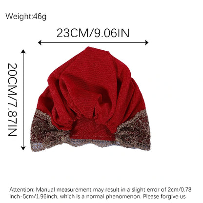 Wholesale Women's Stretchy Lace Trim Turban Hat with Gold Metallic Floral Lace