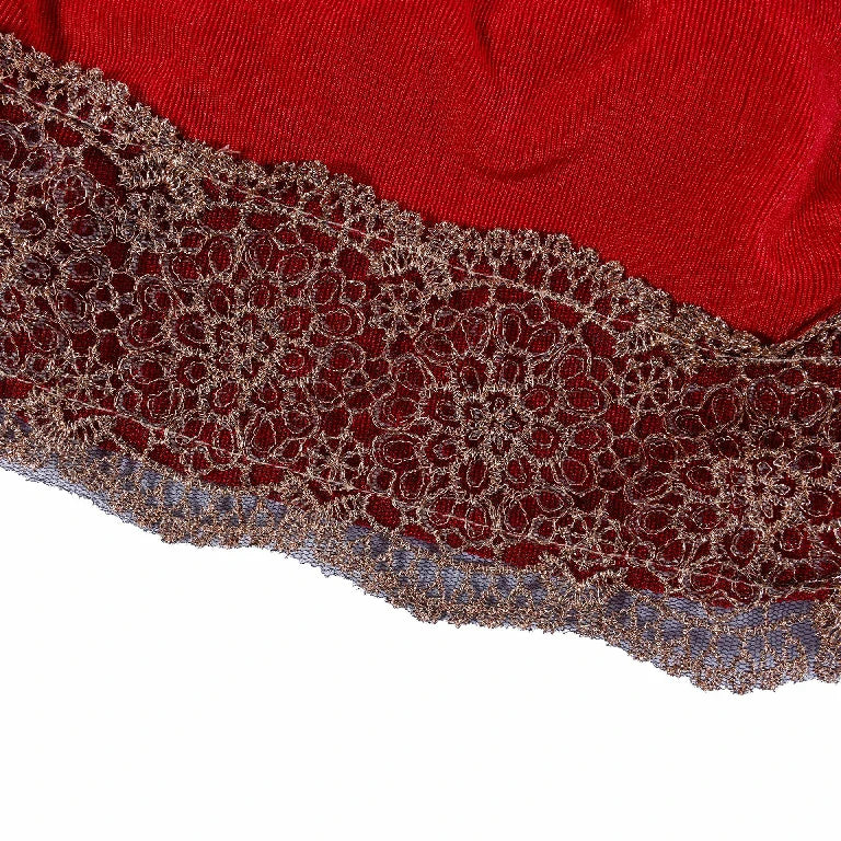 Wholesale Women's Stretchy Lace Trim Turban Hat with Gold Metallic Floral Lace