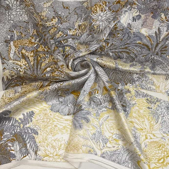 Wholesale Women's Tropical Jungle Silk Digital Printing Scarf Flora Design