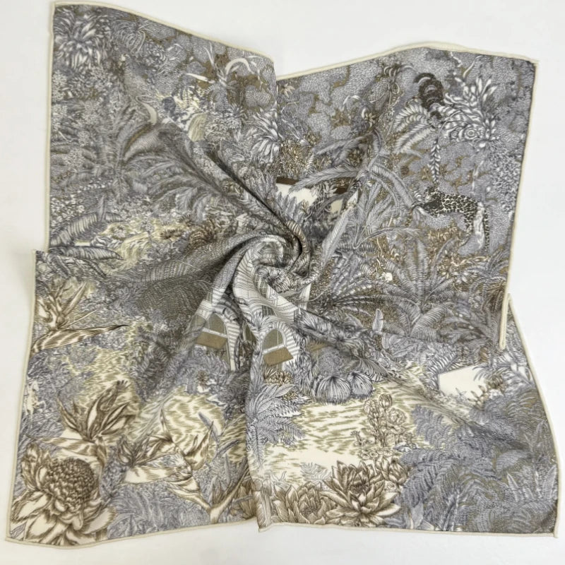 Wholesale Women's Tropical Jungle Silk Digital Printing Scarf Flora Design