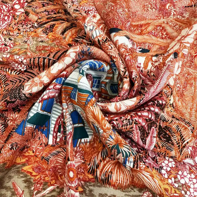 Wholesale Women's Tropical Jungle Silk Digital Printing Scarf Flora Design