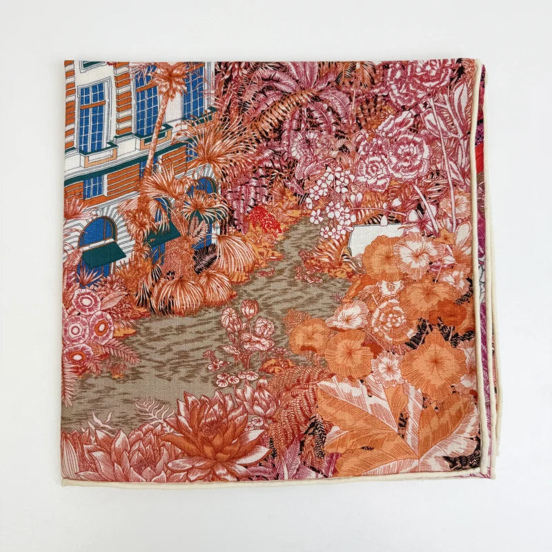 Wholesale Women's Tropical Jungle Silk Digital Printing Scarf Flora Design