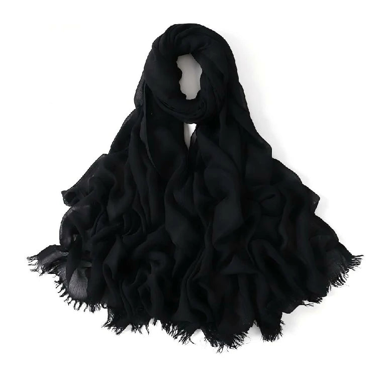 Wholesale Women's bohemian Fringe Scarf Solid Color Viscose Hijab