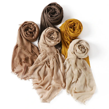Wholesale Women's bohemian Fringe Scarf Solid Color Viscose Hijab