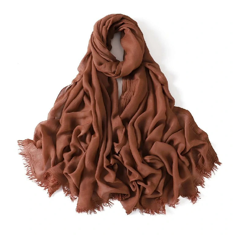 Wholesale Women's bohemian Fringe Scarf Solid Color Viscose Hijab