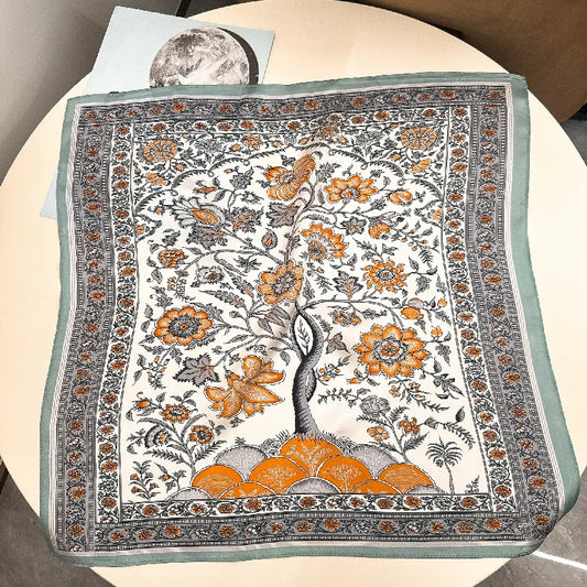 Wholesale Boho Botanical Print Square Scarf Burnt Floral Satin Wrap