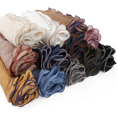 Wholesale Crinkle Hijab Sequins Contrasting Trim Lightweight Chiffon Scarf Shawl