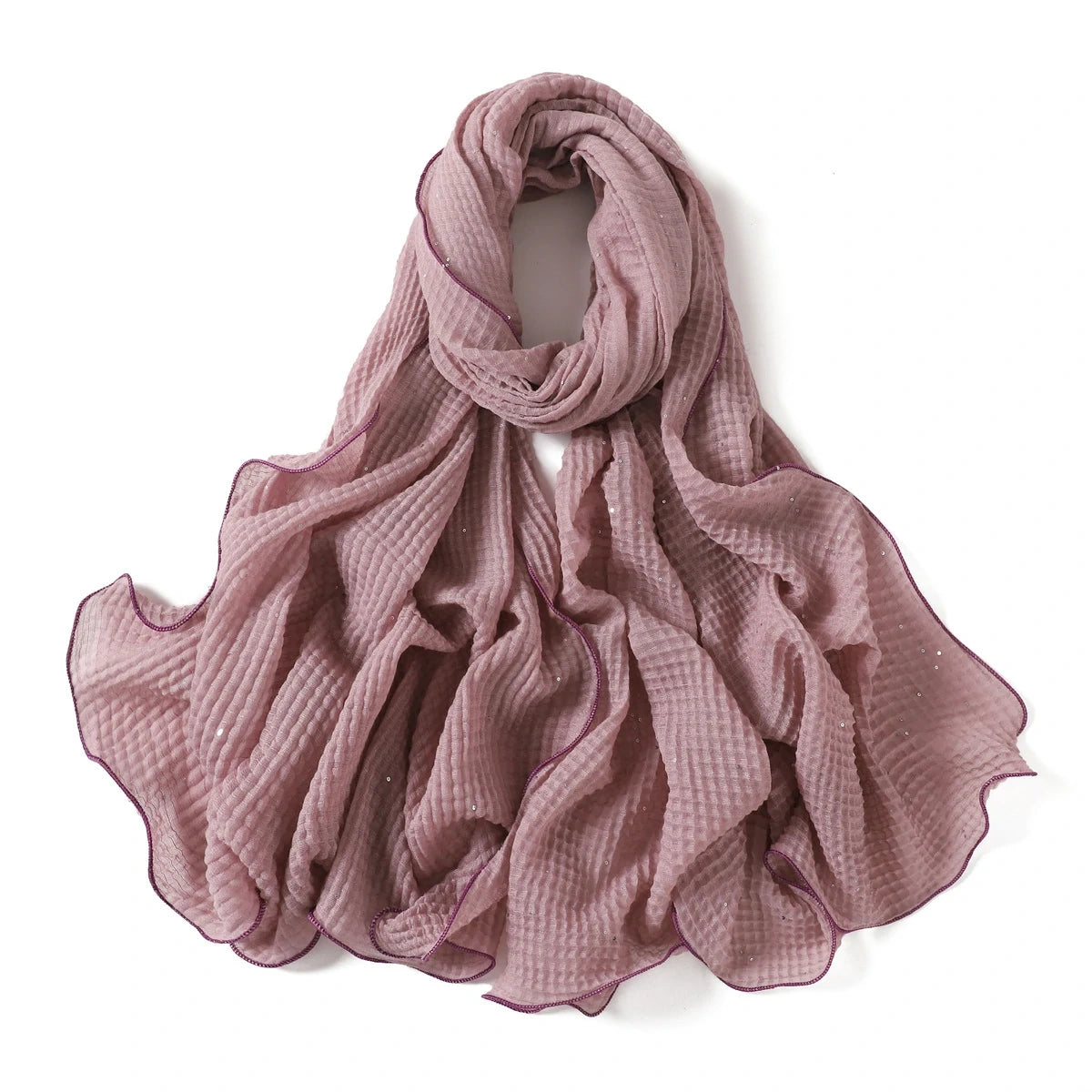 Wholesale Crinkle Hijab Sequins Contrasting Trim Lightweight Chiffon Scarf Shawl