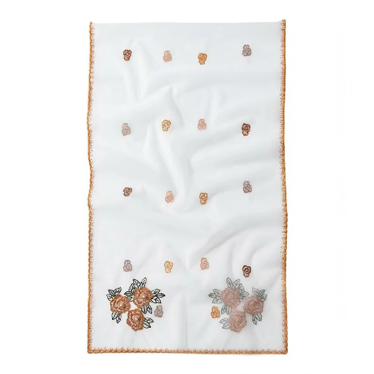 Wholesale Elegant Floral Embroidered Sheer Mesh Scarf with Pearls