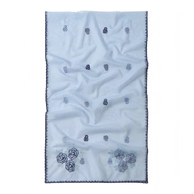 Wholesale Elegant Floral Embroidered Sheer Mesh Scarf with Pearls
