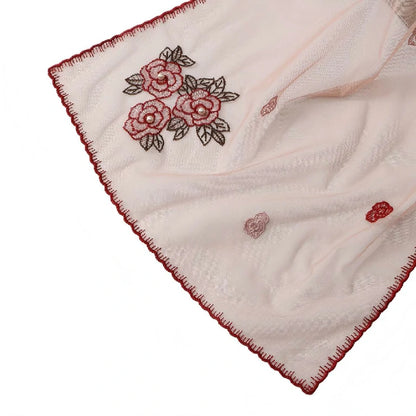 Wholesale Elegant Floral Embroidered Sheer Mesh Scarf with Pearls