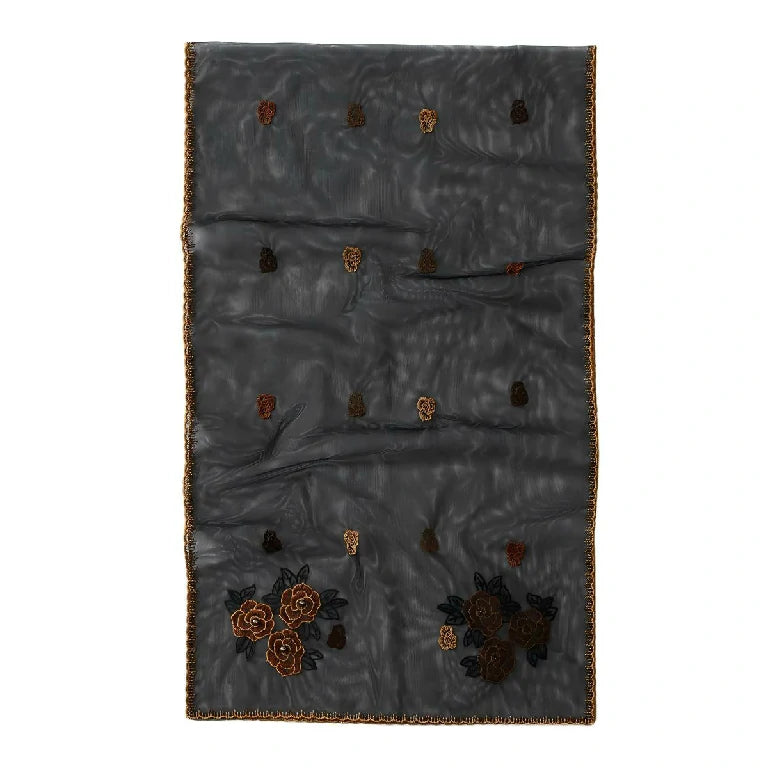 Wholesale Elegant Floral Embroidered Sheer Mesh Scarf with Pearls