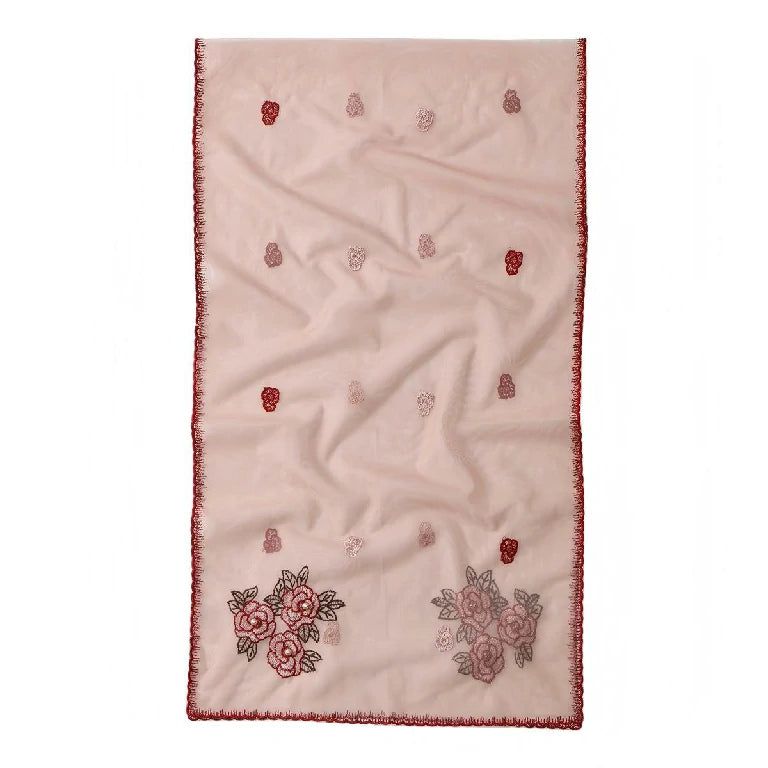 Wholesale Elegant Floral Embroidered Sheer Mesh Scarf with Pearls
