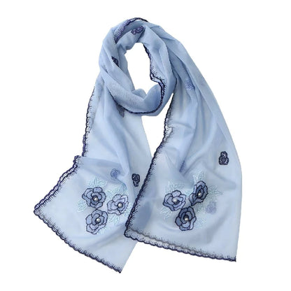Wholesale Elegant Floral Embroidered Sheer Mesh Scarf with Pearls