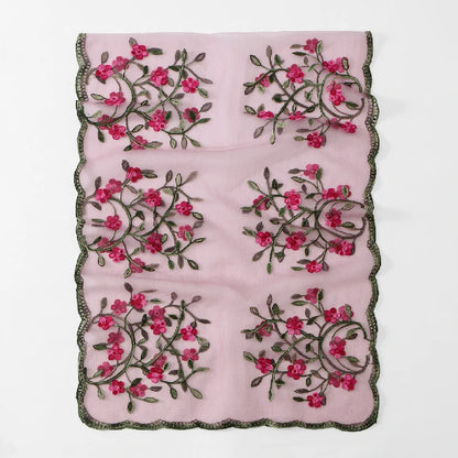 Wholesale Floral Vine Embroidered Sheer Scarf with Scalloped Edge