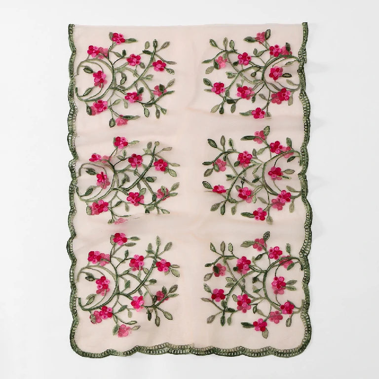Wholesale Floral Vine Embroidered Sheer Scarf with Scalloped Edge