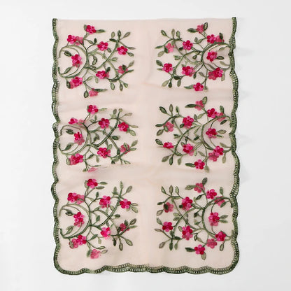 Wholesale Floral Vine Embroidered Sheer Scarf with Scalloped Edge