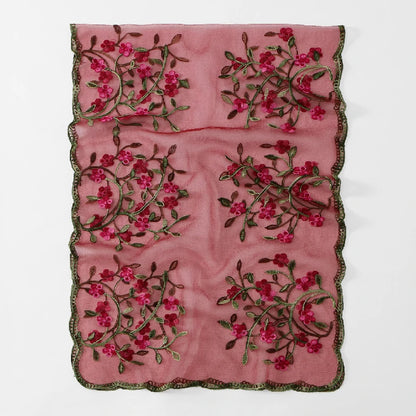 Wholesale Floral Vine Embroidered Sheer Scarf with Scalloped Edge