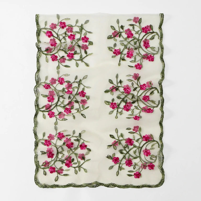 Wholesale Floral Vine Embroidered Sheer Scarf with Scalloped Edge