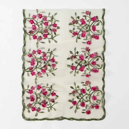 Wholesale Floral Vine Embroidered Sheer Scarf with Scalloped Edge