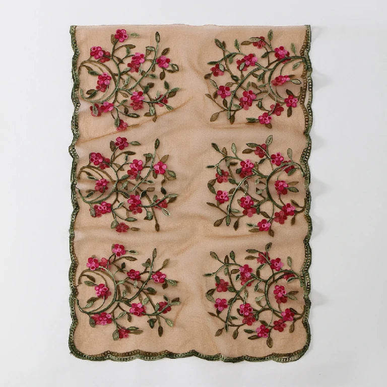 Wholesale Floral Vine Embroidered Sheer Scarf with Scalloped Edge