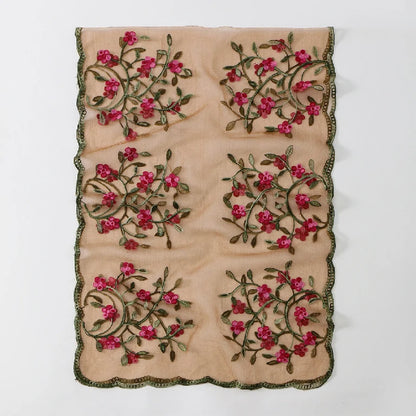Wholesale Floral Vine Embroidered Sheer Scarf with Scalloped Edge