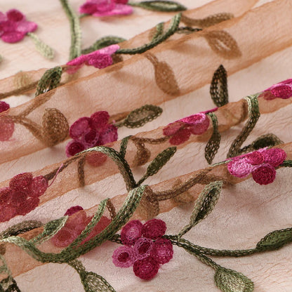 Wholesale Floral Vine Embroidered Sheer Scarf with Scalloped Edge
