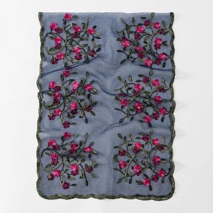 Wholesale Floral Vine Embroidered Sheer Scarf with Scalloped Edge