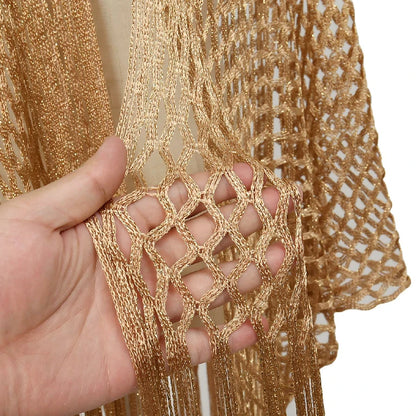 Wholesale Glitter Metallic Wrap Shawl Lightweight Mesh Fringe Cover up Cruise Prom