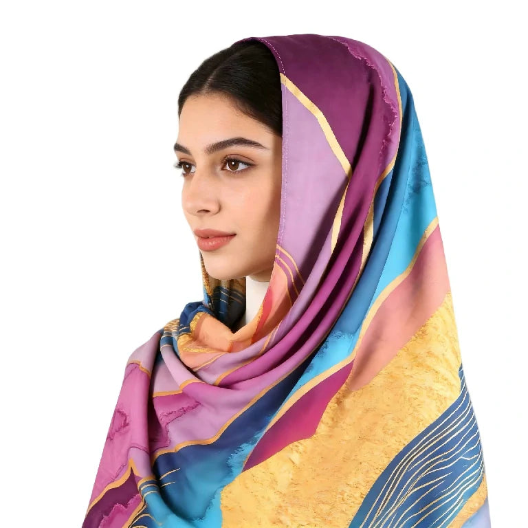 Wholesale Luxury Abstract Marble Print Silk Hijab Scarf for Women