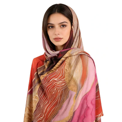 Wholesale Luxury Abstract Marble Print Silk Hijab Scarf for Women