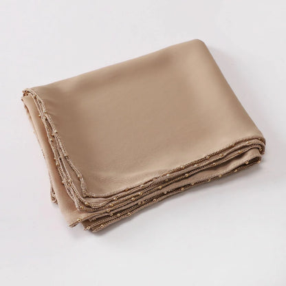 Wholesale Luxury Bubble Chiffon Hijab with Gold Pearl Chain Border