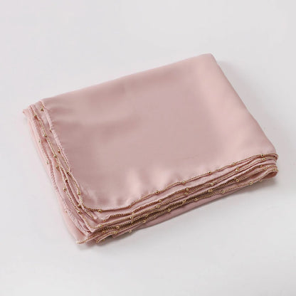 Wholesale Luxury Bubble Chiffon Hijab with Gold Pearl Chain Border