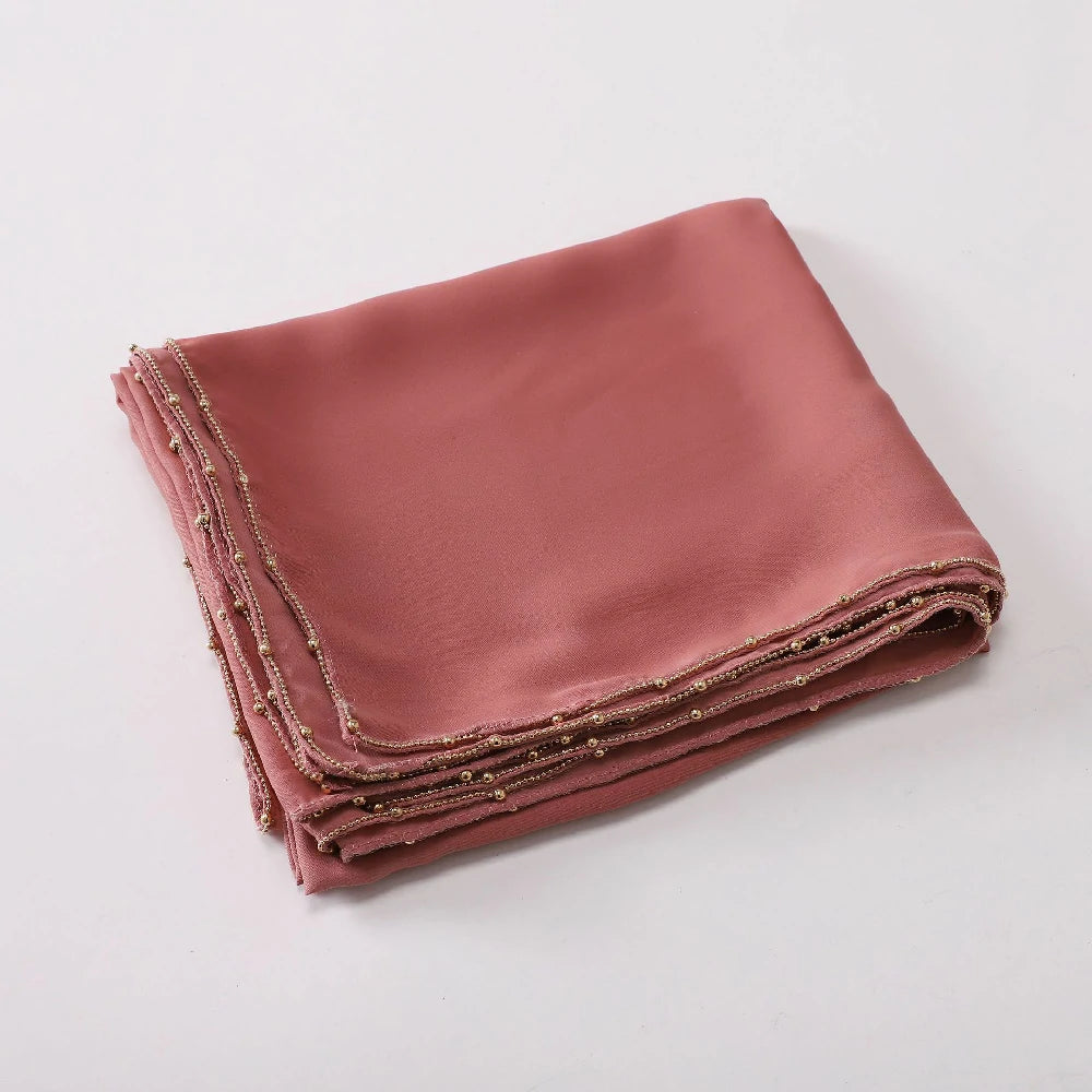 Wholesale Luxury Bubble Chiffon Hijab with Gold Pearl Chain Border