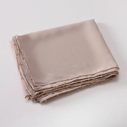 Wholesale Luxury Bubble Chiffon Hijab with Gold Pearl Chain Border