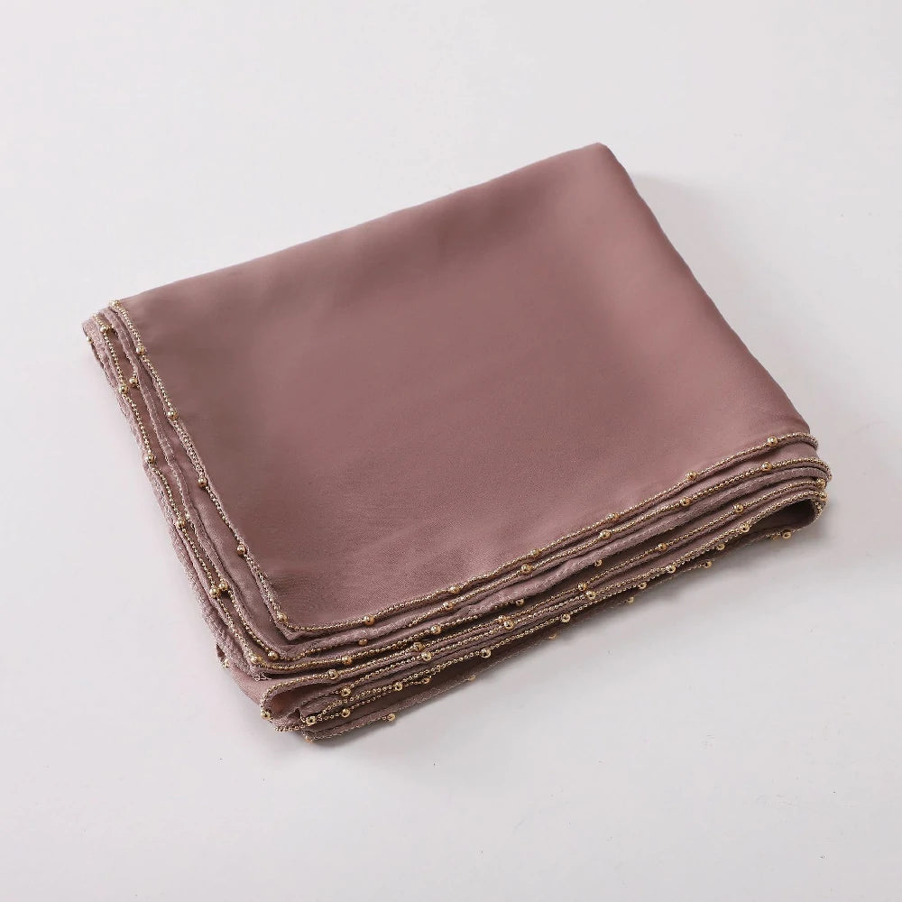 Wholesale Luxury Bubble Chiffon Hijab with Gold Pearl Chain Border