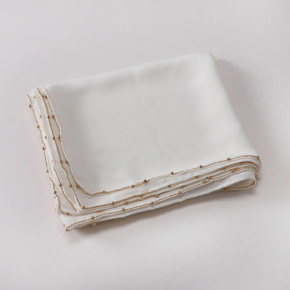 Wholesale Luxury Bubble Chiffon Hijab with Gold Pearl Chain Border