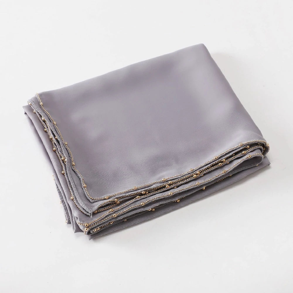 Wholesale Luxury Bubble Chiffon Hijab with Gold Pearl Chain Border