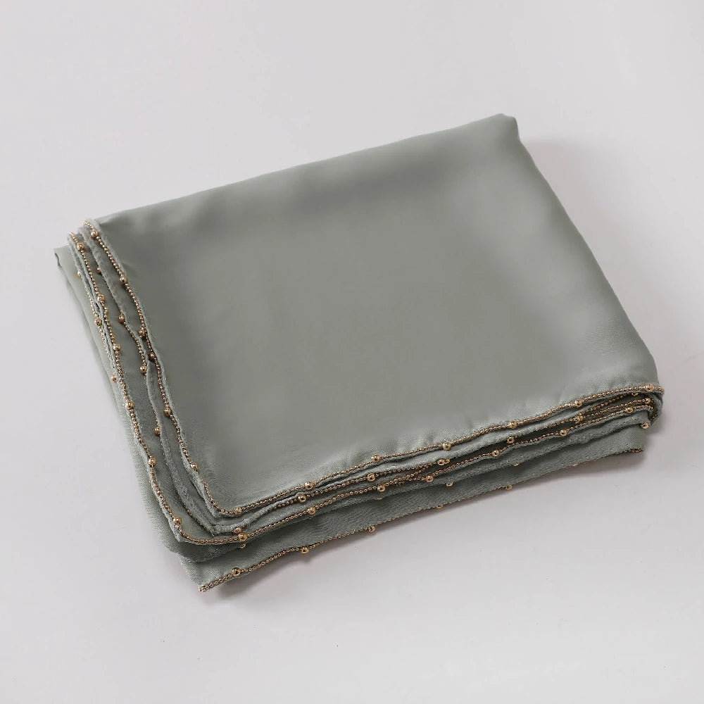 Wholesale Luxury Bubble Chiffon Hijab with Gold Pearl Chain Border