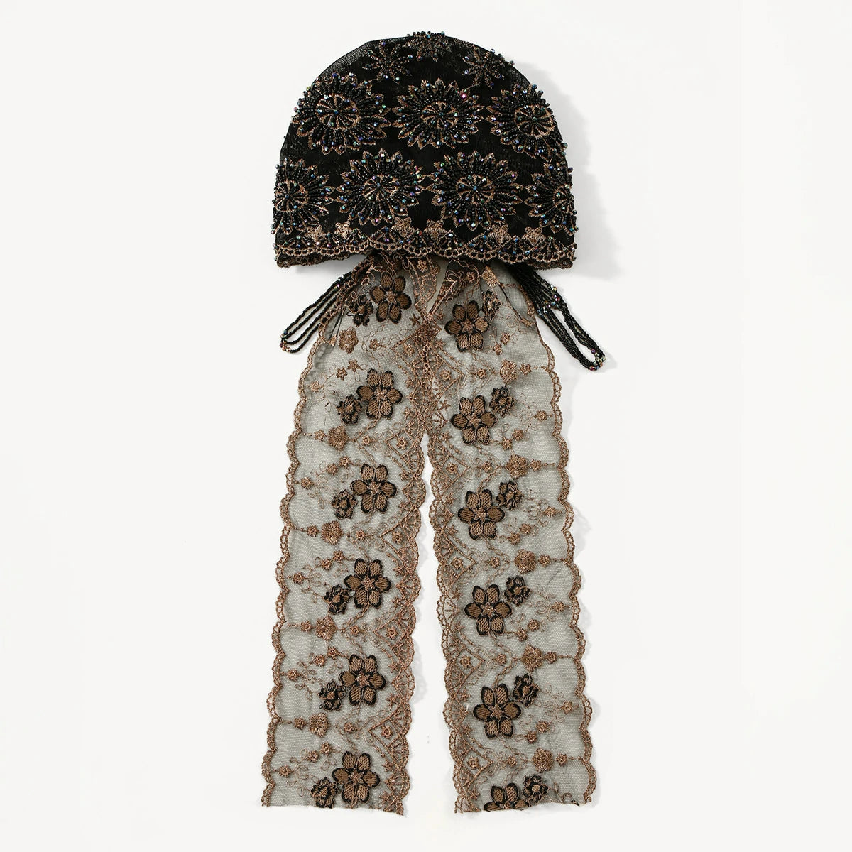 black Beaded Turban Hijab scarf