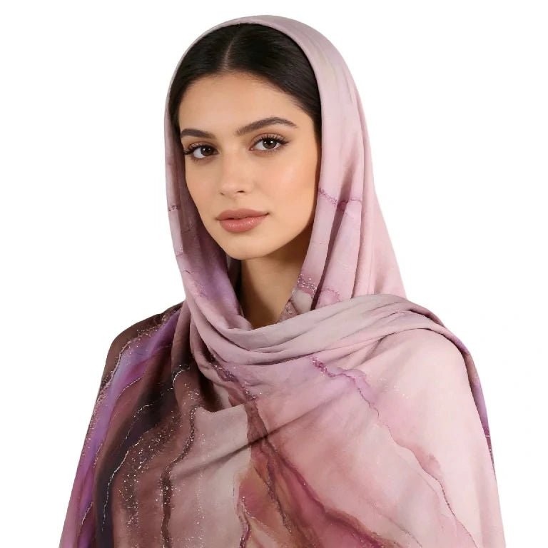 Wholesale Luxury Marble Print Chiffon Hijab Scarf with Glitter Shimmer