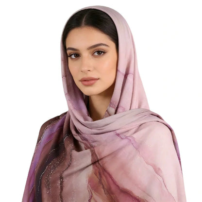 Wholesale Luxury Marble Print Chiffon Hijab Scarf with Glitter Shimmer