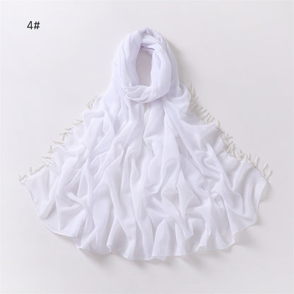 Wholesale Luxury Muslim Chiffon Hijab Scarf Beaded Fringe Tassels