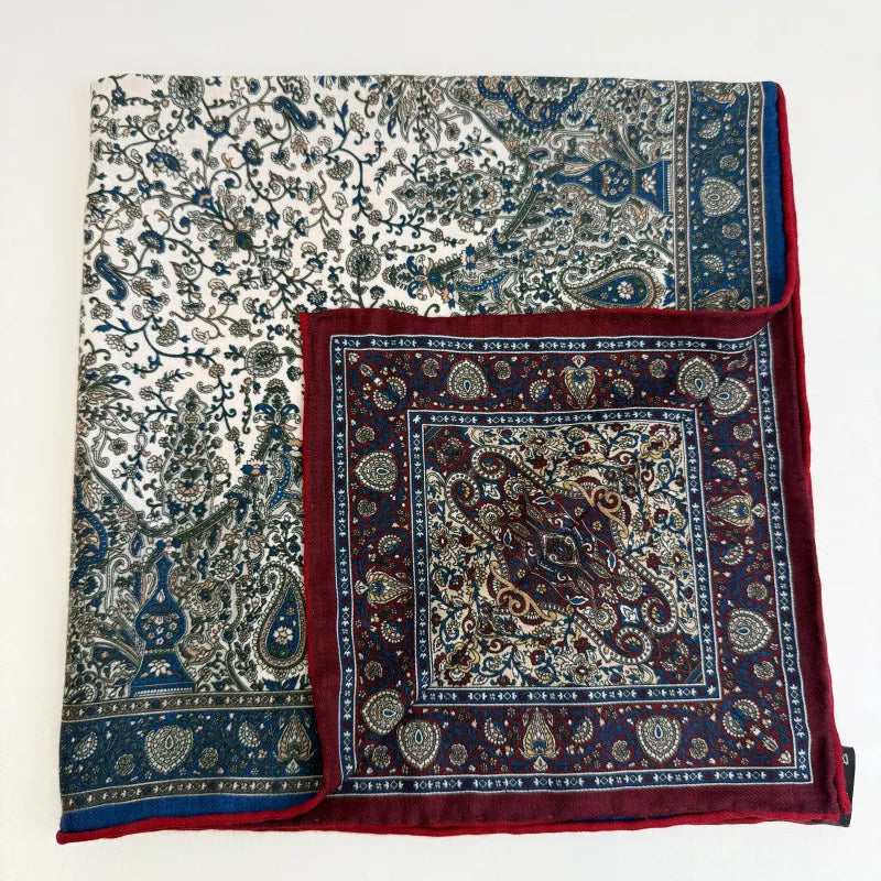Wholesale Reversible Paisley Pocket Square Digital Printing Silk Scarf
