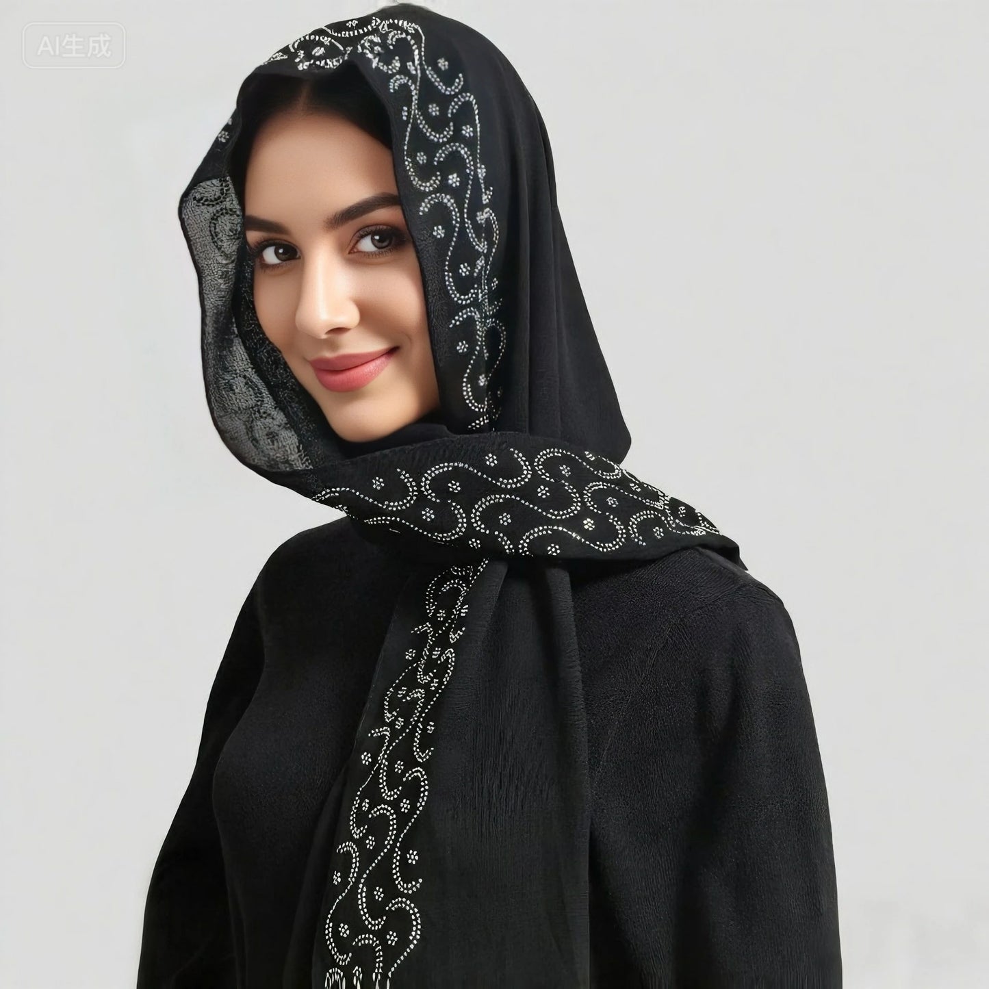 black Rhinestones Hijab Scarf