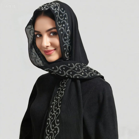 black Rhinestones Hijab Scarf
