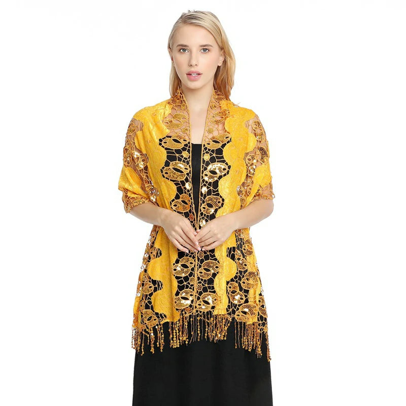 Yellow Glittering Cape Scarf Shawl