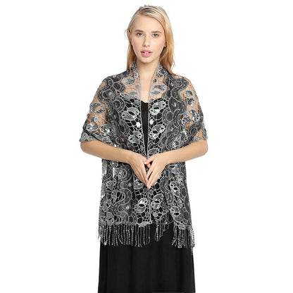 Gray Glittering Cape Scarf Shawl