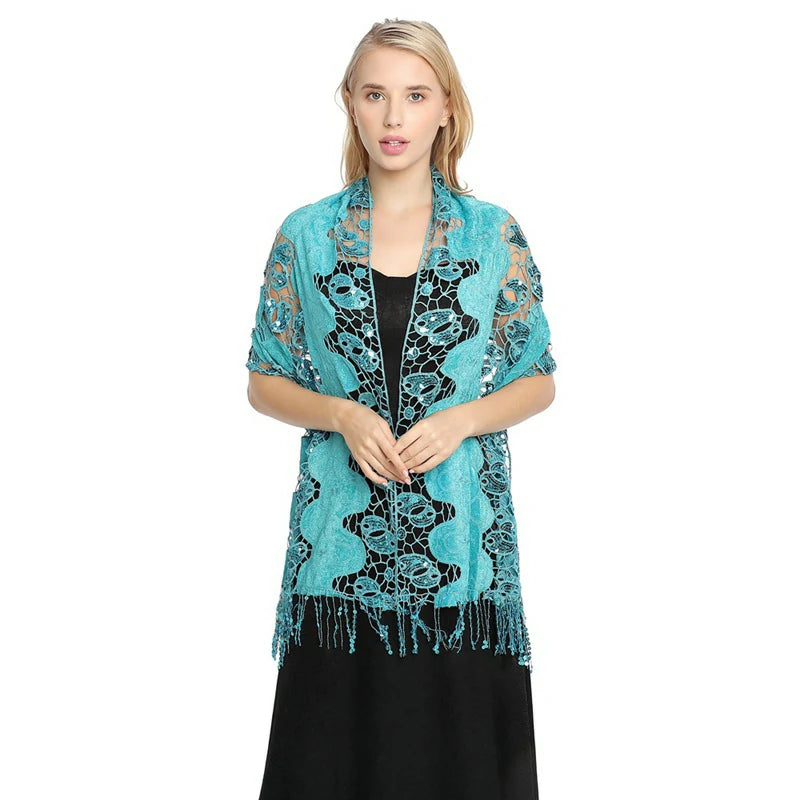 Blue Glittering Cape Scarf Shawl