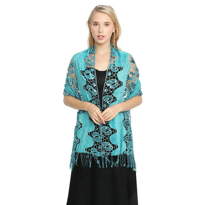 Blue Glittering Cape Scarf Shawl